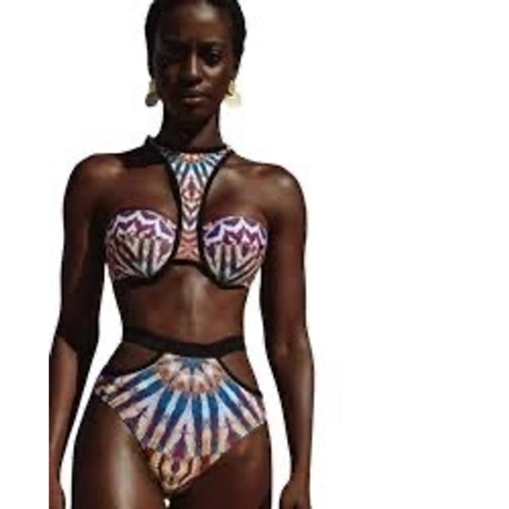 Andrea Iyamah Purple Blue Multicolor High-Waist Bikini